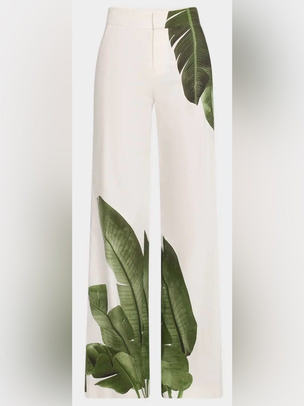 ALICE + OLIVIA Dylan Linen High-Rise Wide Leg Pants in Jungle Palm Off White sz4